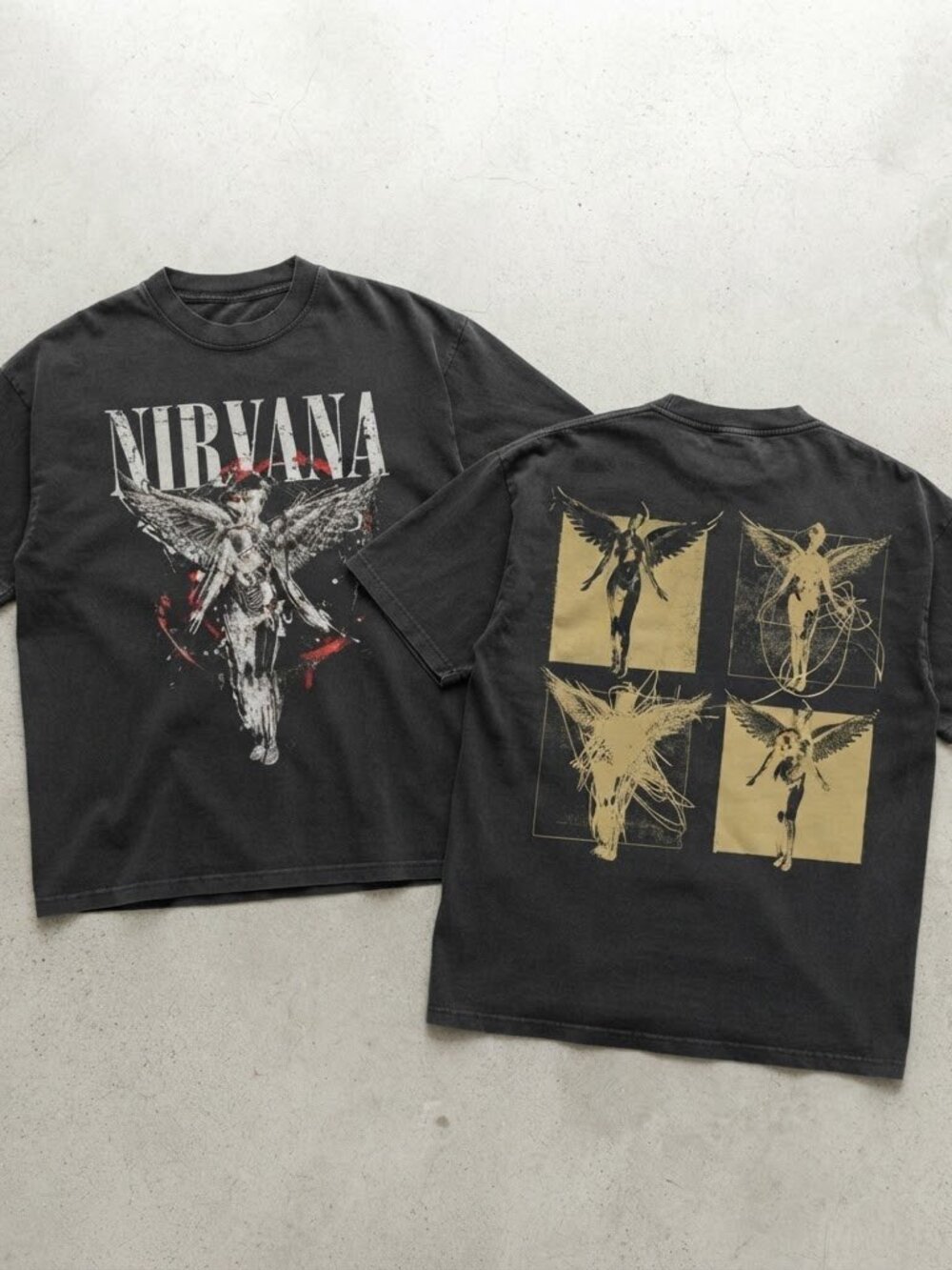 Nirvana In Utero Album Double-Sided Acid Washed Pepper T-Shirt S-4XL